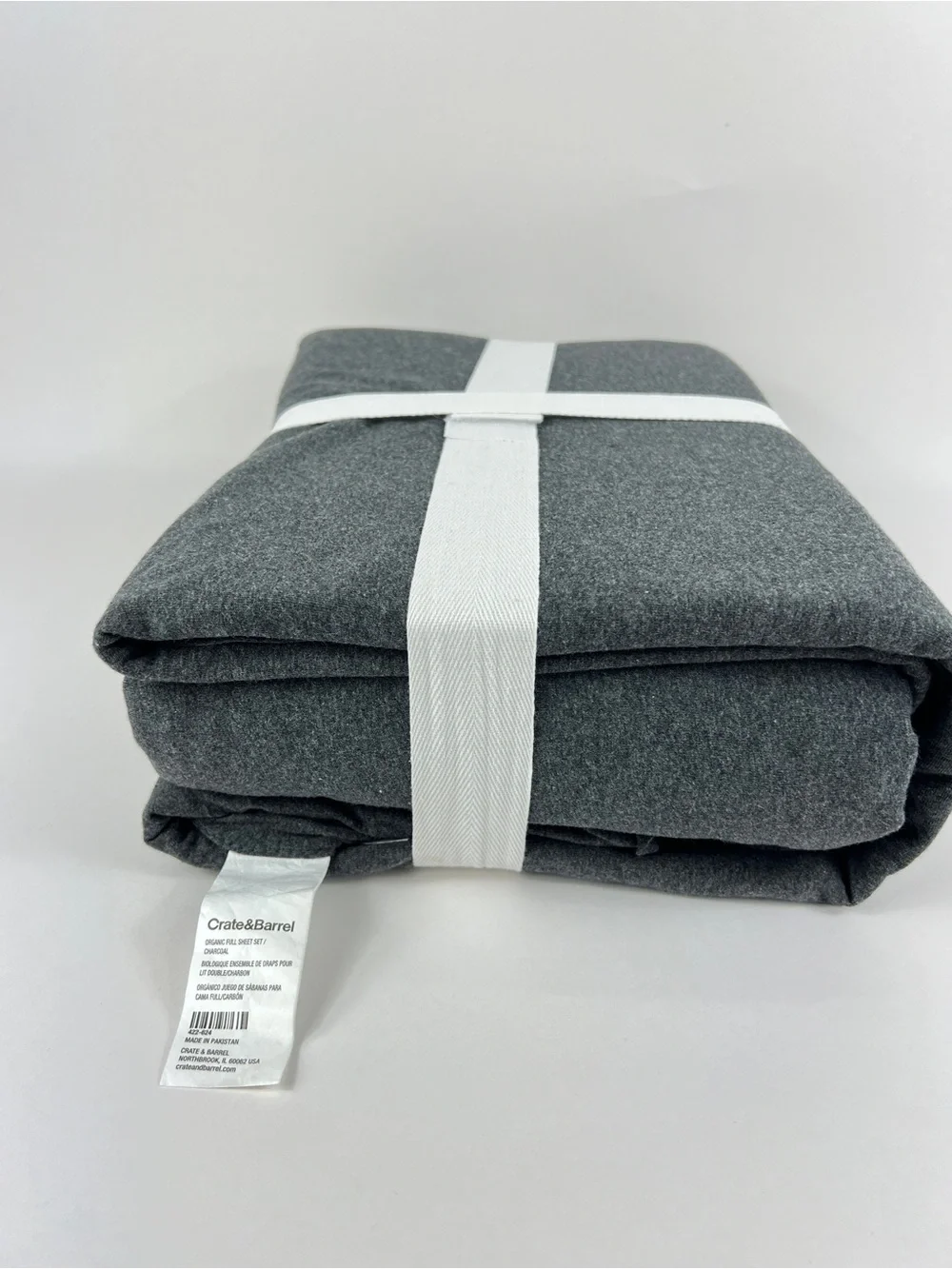 Crate & Barrel Organic Cotton Full Sheet Set Charcoal 4 Pc Set NEW with no Tags